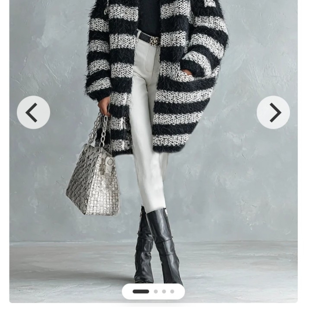 Cozy Black and White Mohair Striped Cardigan